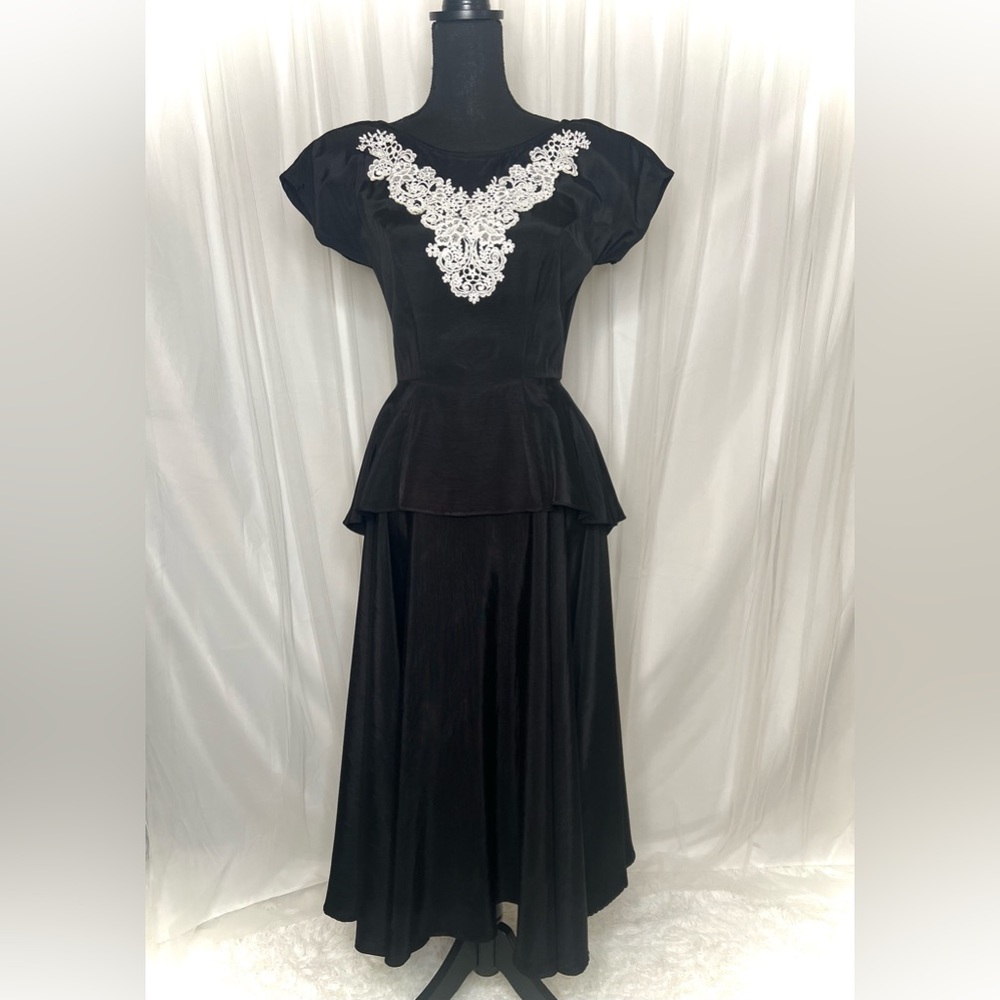 Vintage 80’s Nancy Johnson Peplum Dress; 40’s inspired, WWII, Boogie Woogie